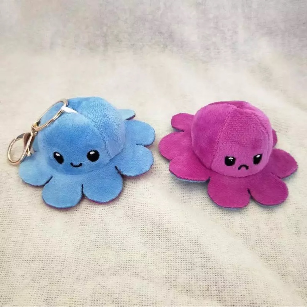 NWT Reversible Octopus Keychain plush purple and blue